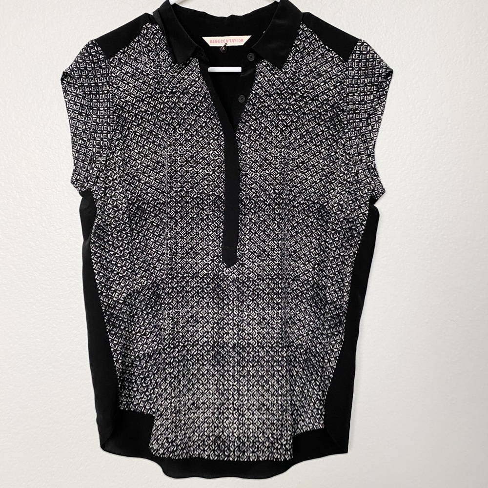 Rebecca Taylor Black Silk Popover Blouse 4